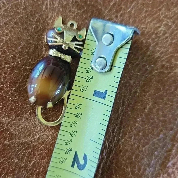 Vtg Hobco Tiger Eye Quartz Cat Charm Necklace Pendant - Picture 13 of 14